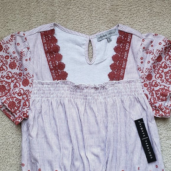 ABSOLUTELY FAMOUS Embroidered Smocked Peplum Top - Picture 4 of 7